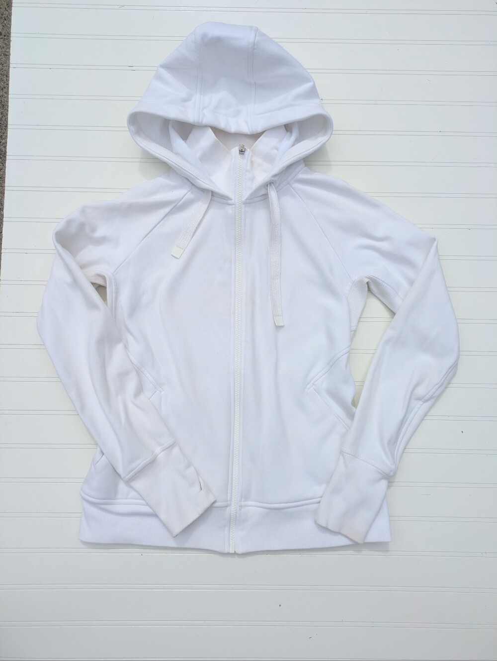 Athleta Fitted White High Neck Zip Up Hoodie Sweatshirt
